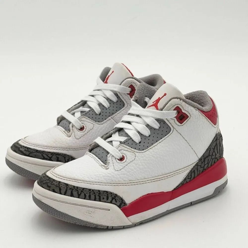 Jordan 3 Retro Fire Red 2022 High Top Lace Up Leather Sneakers - Little Kid/Todd